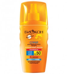 Спрей для загара Биокон Солнцезащитная серия сан тайм Солнечный экран SPF-50 для безопасного загара 160 мл
