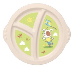 Тарелка Пластишка 3 секции зеленая с рисунком